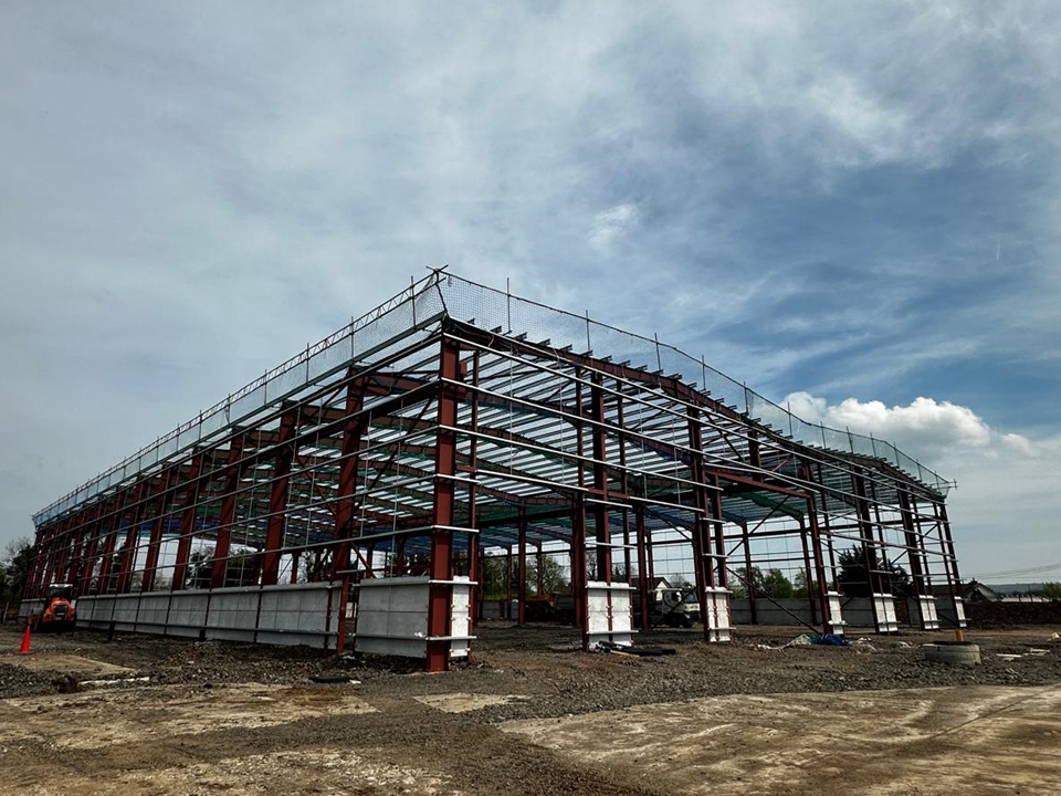 Steel framed building under construction