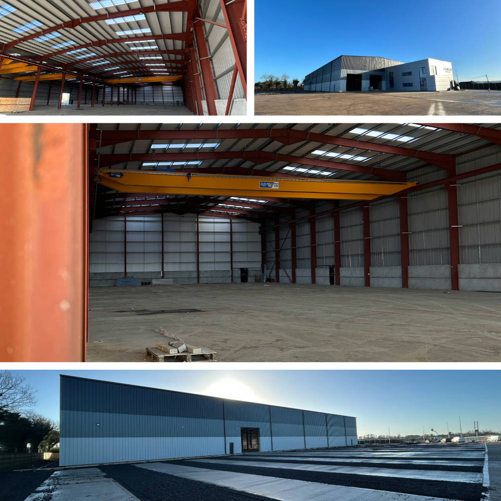 Image collage of new warehouse under construction